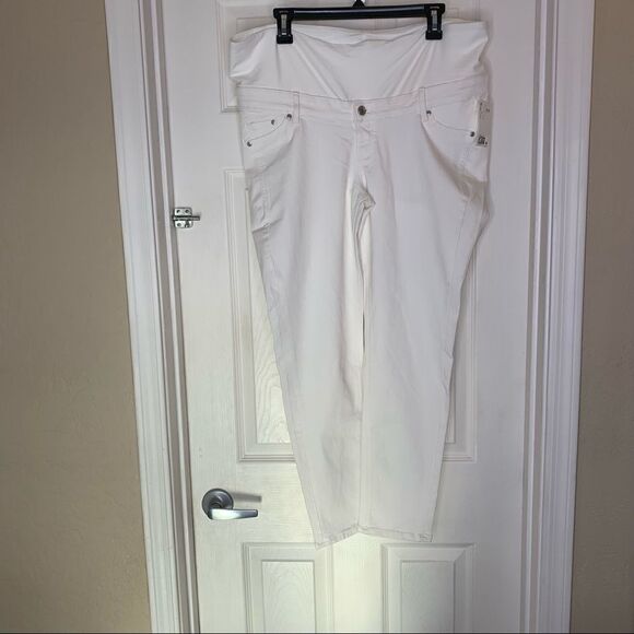 H&M White Maternity Half Panel Jeans Size Large - Picture 2 of 9